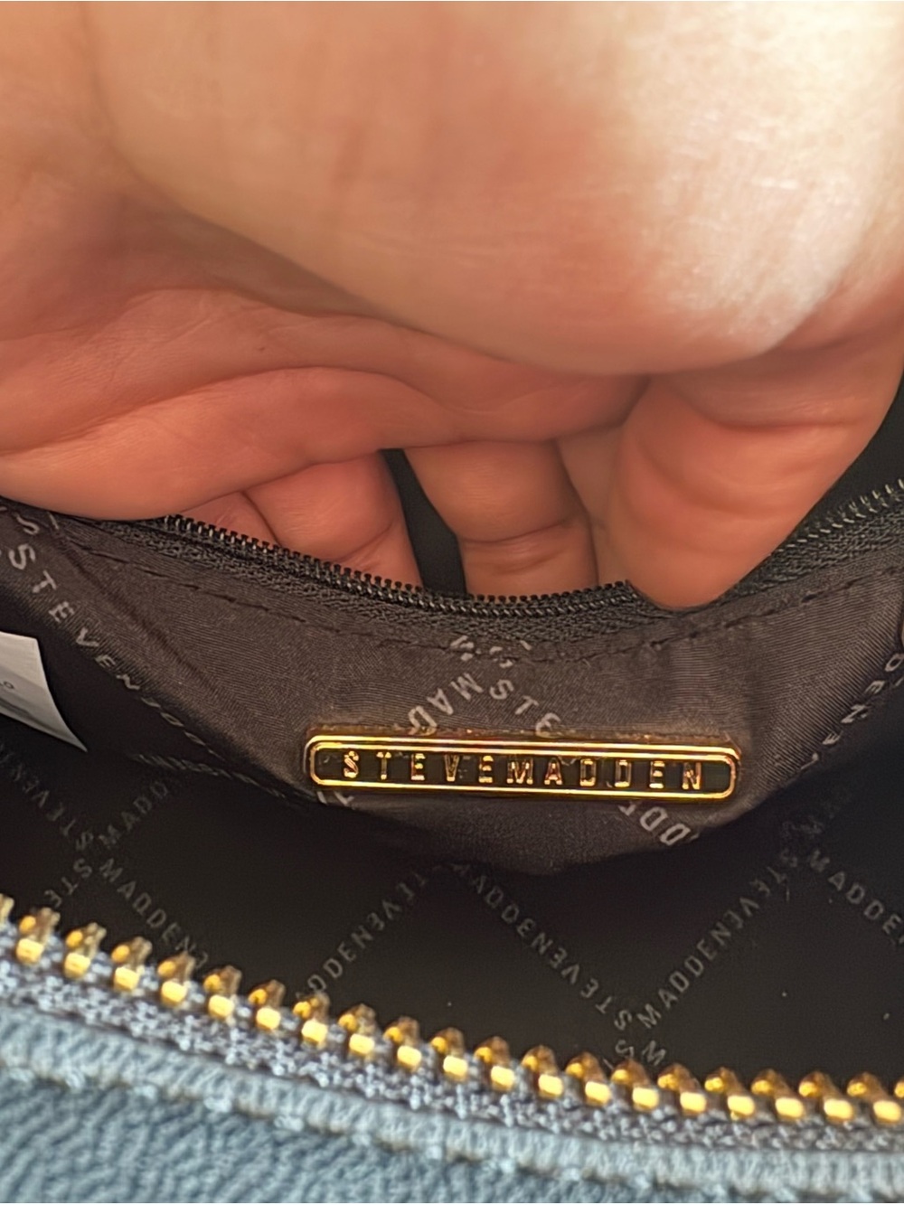 Steve Madden Black Quilted Top-Handle Satchel with Gold Logo - Picture 6 of 9